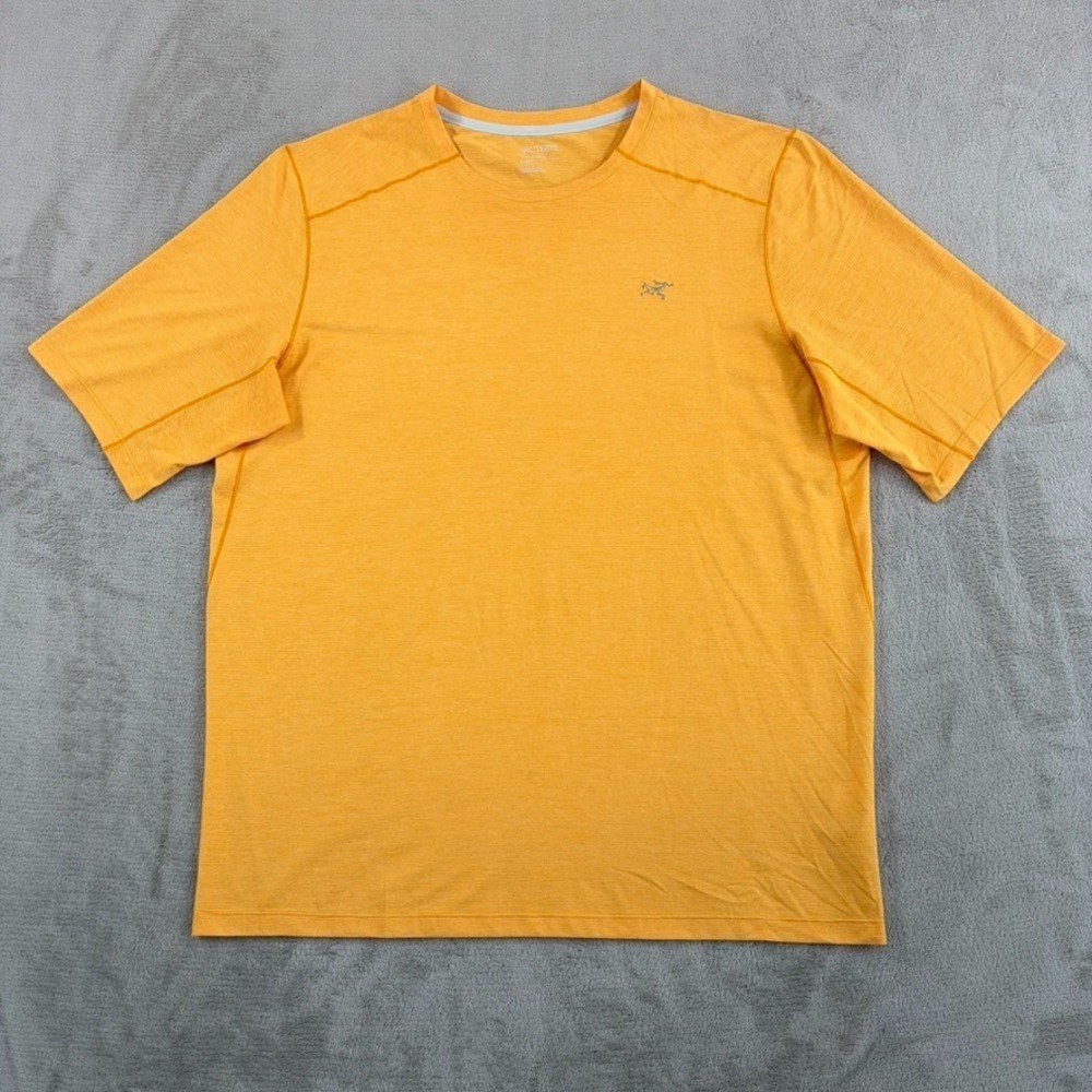 Arc'teryx Cormac‎ Crew Neck Logo T Shirt Mens Large Yellow Performance Hike NWOT